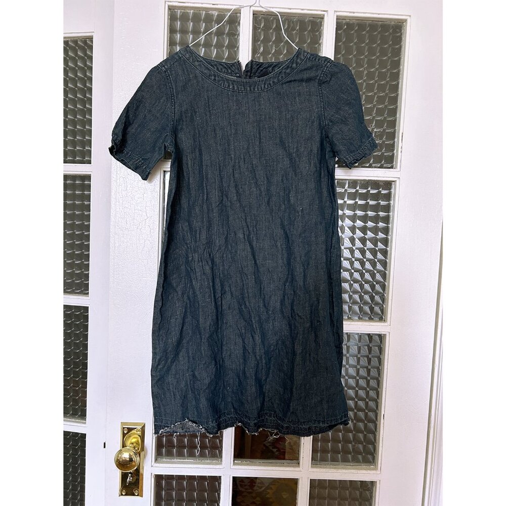 GAP short sleeve denim shift mini dress frayed edge
